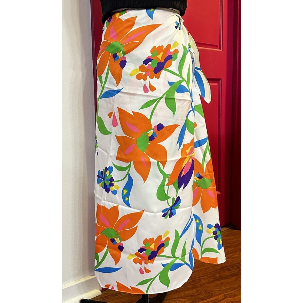 Vintage Waltah Clarke Hawaiian Tiki Floral Pop Print Long Sarong Wrap Skirt One